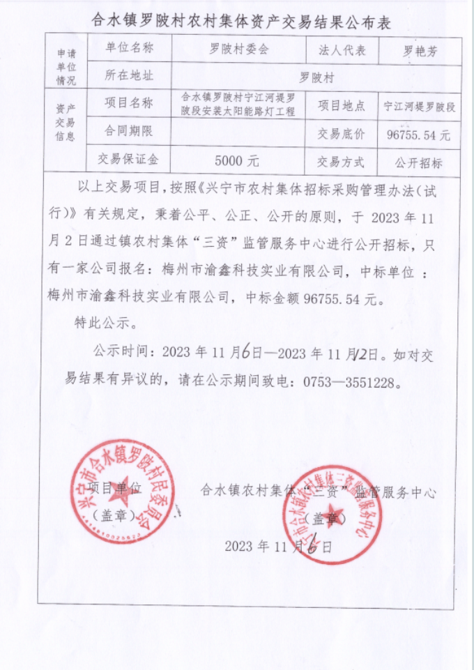 合水镇罗陂村宁江河堤罗陂段安装太阳能路灯工程资产交易结果公示表.png