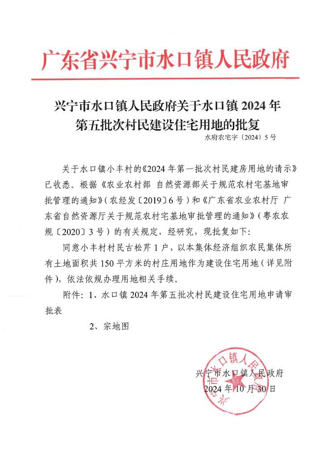 兴宁市水口镇人民政府关于水口镇2024年第五批次村民建设住宅用地的批复_00.png