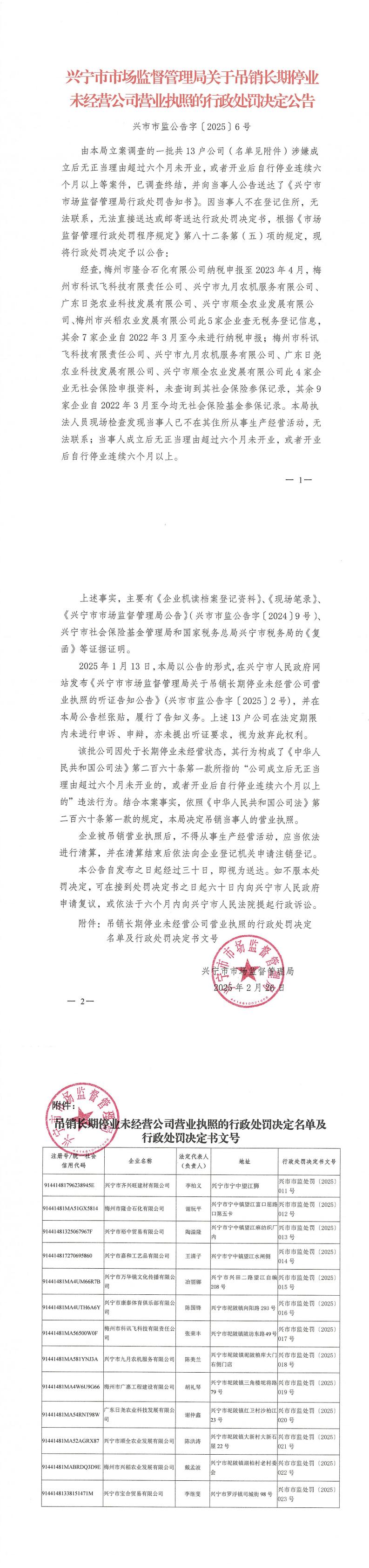 兴宁市市场监督管理局关于吊销长期停业未经营公司营业执照的行政处罚决定公告_00.jpg